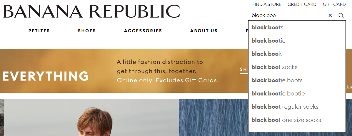 Banana Republic’s autocomplete suggestions