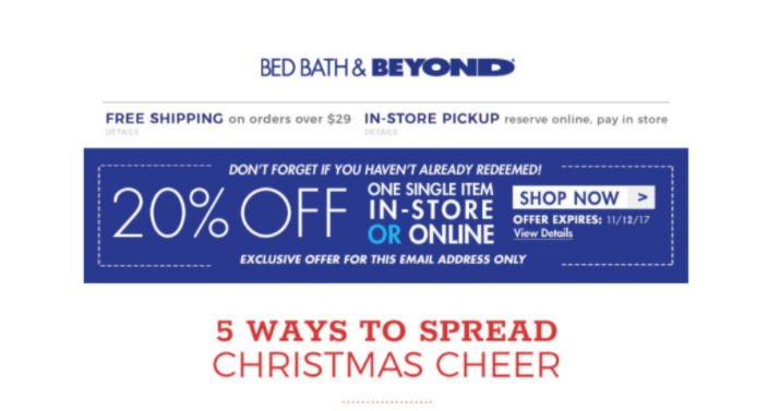 Bed Bath & Beyond CTA from last Christmas example