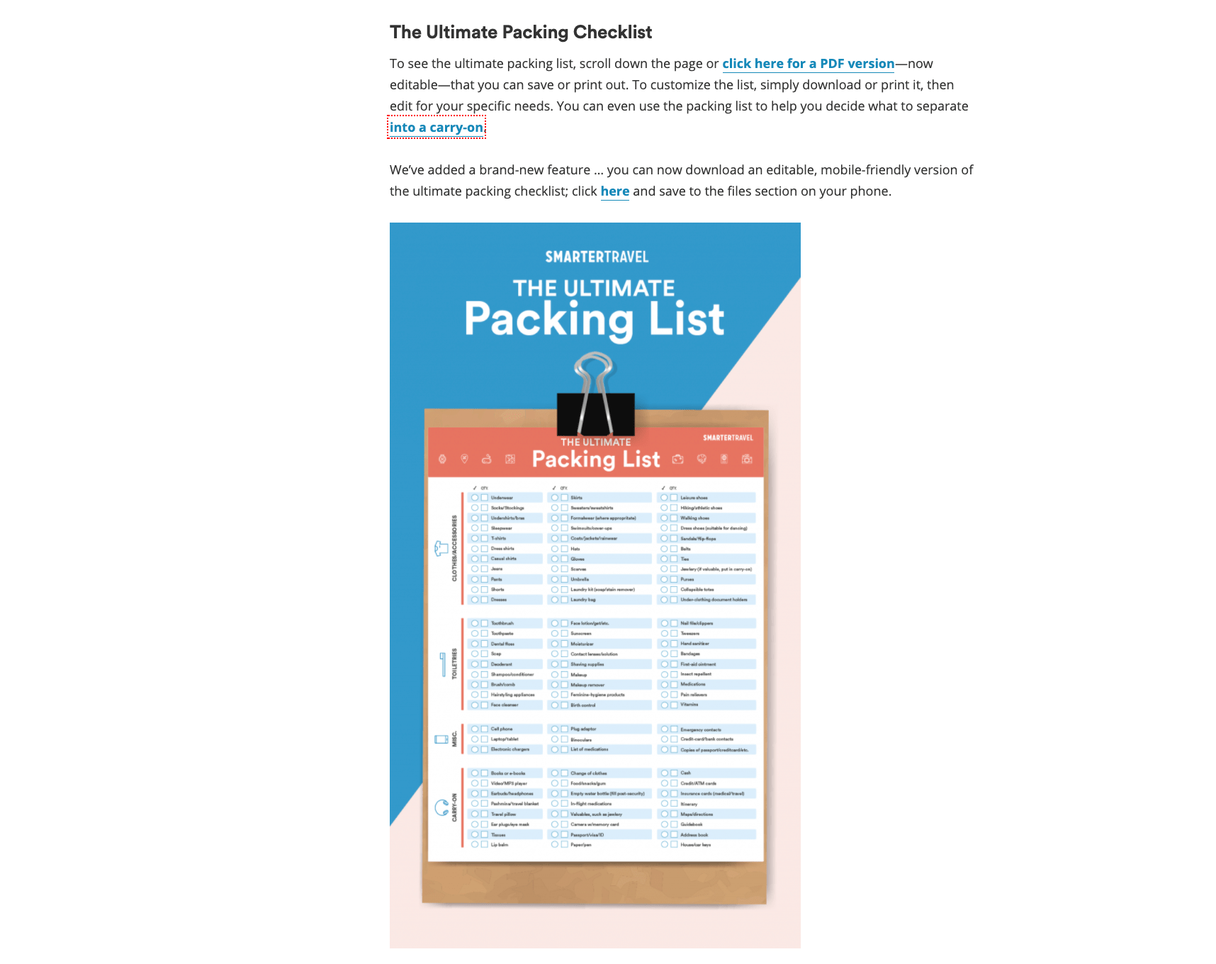 Smartertravel ultimate packing list